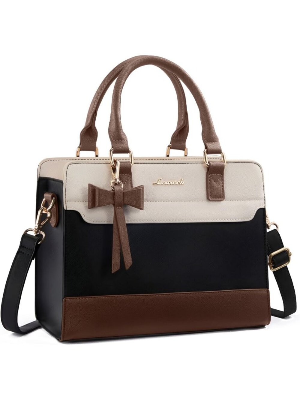 Women's Leather Tote Purse Handbag Satchel Crossbody Top Handle Bag Black White